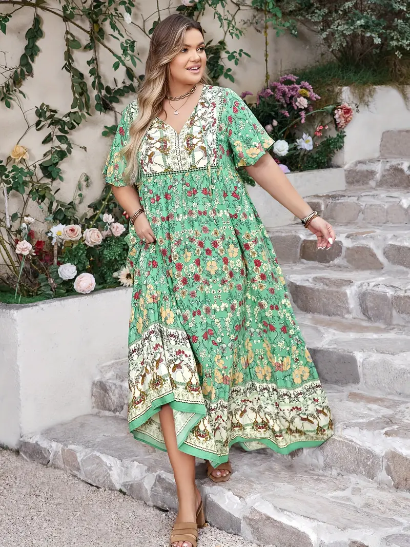 Boho Floral Bamboo Maxi Dress