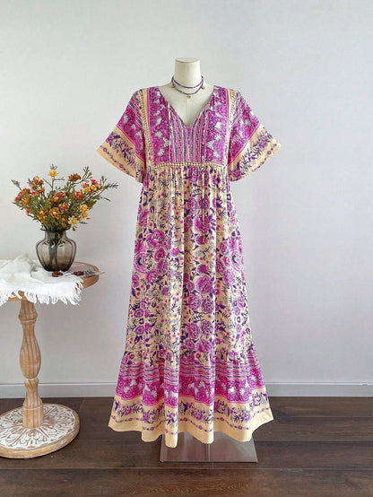 Boho Floral Bamboo Maxi Dress
