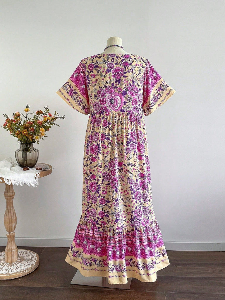 Boho Floral Bamboo Maxi Dress