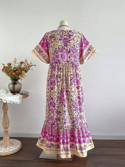 Boho Floral Bamboo Maxi Dress