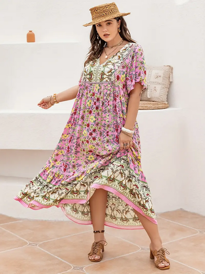 Boho Floral Bamboo Maxi Dress