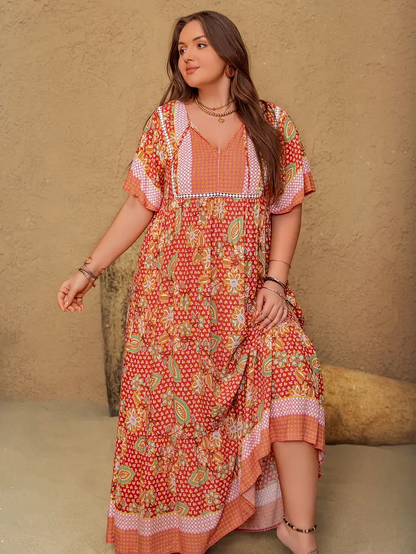Boho Floral Bamboo Maxi Dress