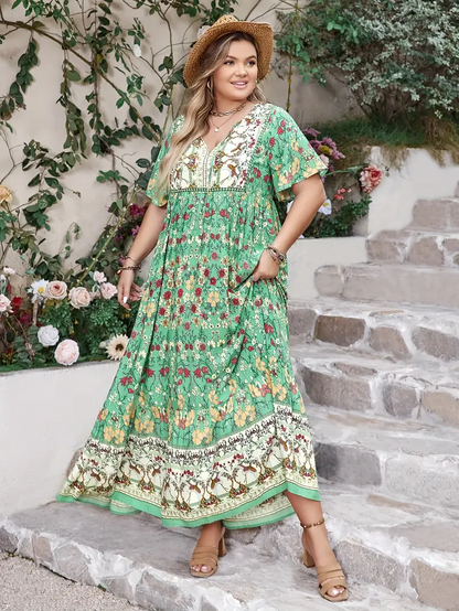 Boho Floral Bamboo Maxi Dress