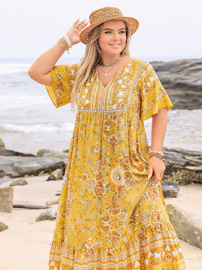 Boho Floral Bamboo Maxi Dress