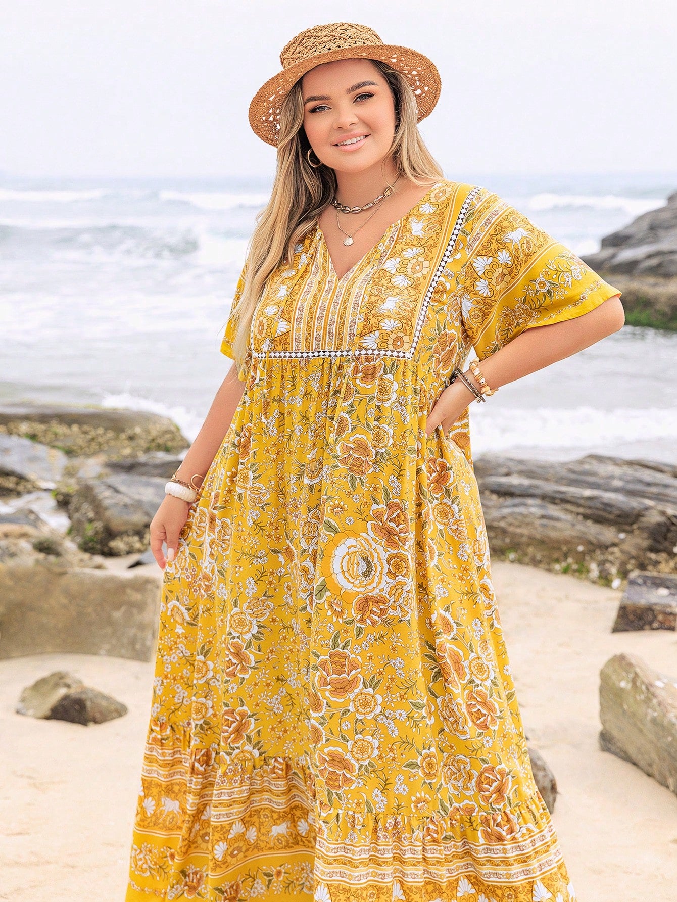 Boho Floral Bamboo Maxi Dress