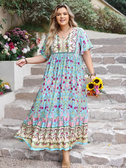 Boho Floral Bamboo Maxi Dress